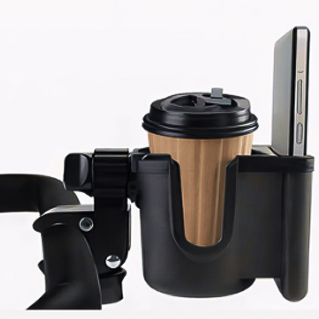 데라스코 2 in 1 유모차 스마트폰 컵홀더, 블랙, 1개