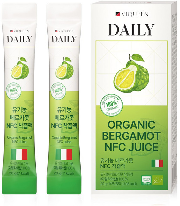 바이퀸 100% 유기농 베르가못 샷 액상 즙 스틱 NFC 착즙액 폴리페놀, 1개, 280g