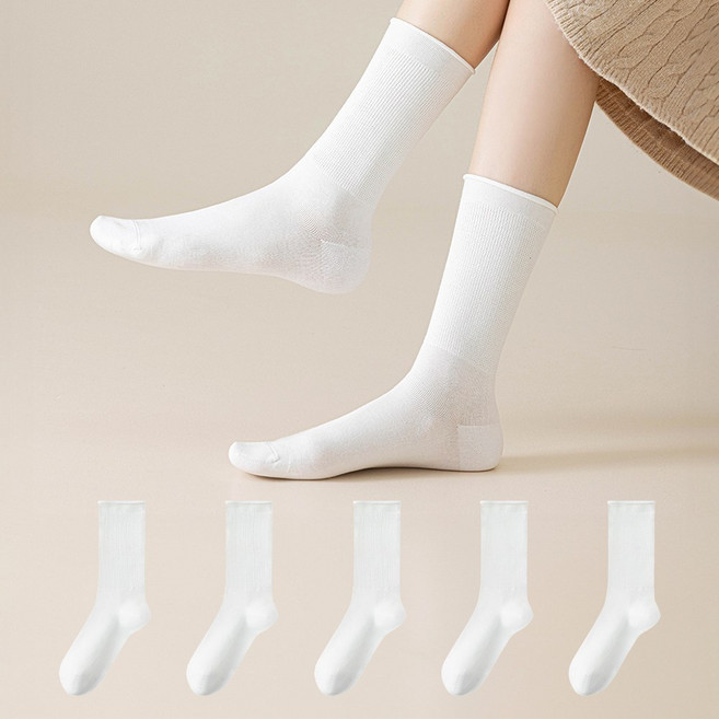 수스존 2026년 순면100 여성 무압박 사계절 패션 무지양말 5켤레 세트