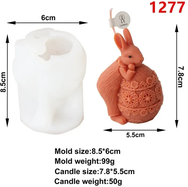 3D 토끼 실리콘 몰드 DIY 부활절 달걀 양초 석고 비누 송진 크리스탈 주조 금형 가정 공예, 01 C-03, 1개