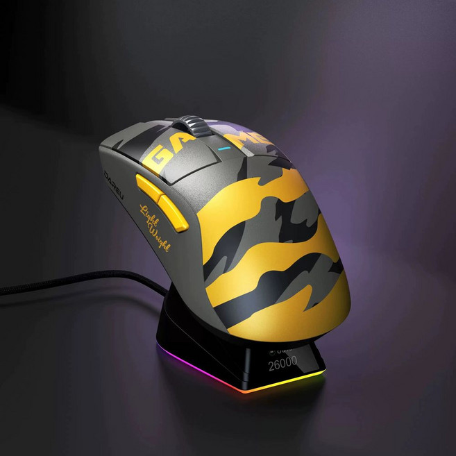 다얼유 A950 유무선마우스 충전독 게이밍 세트, A. PAW3395, L. CM610v2max 노란색