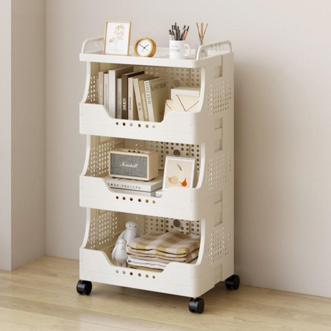 라보토리 이동식 틈새 접이식 수납 정리함 트롤리, 4단, 화이트A