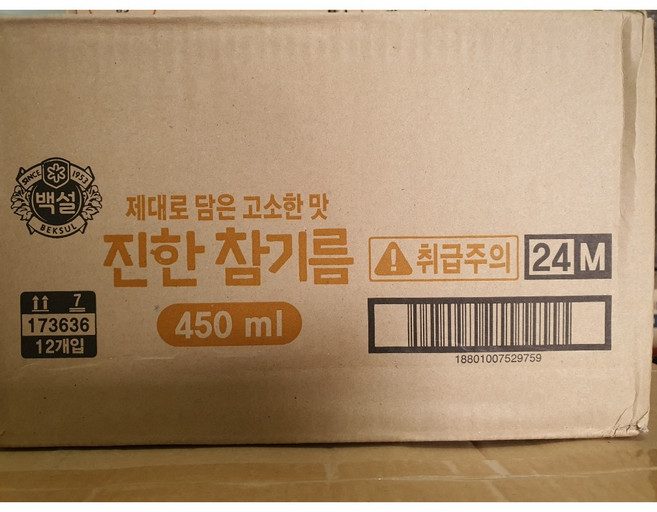 백설 진한 참기름 450ml, 12개