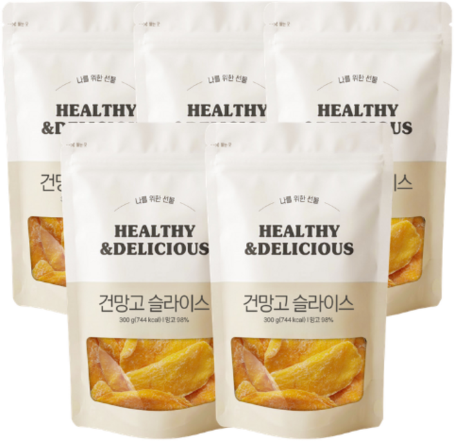 도톰하게 슬라이스한 프리미엄 건망고, 5개, 300g