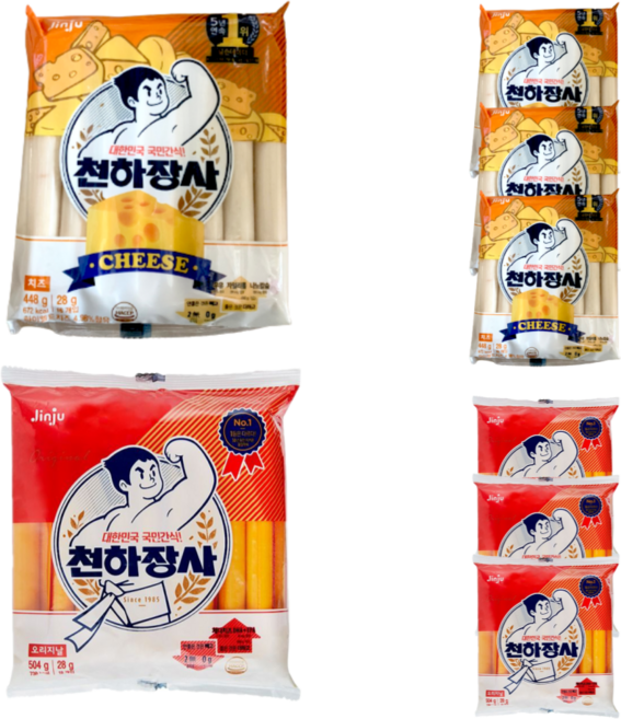 진주햄 천하장사 오리지날 504g 4개 + 천하장사 치즈 448g 4개 (총8개) 초등학생간식 군것질거리