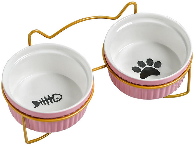 모디홈 고양이 밥그릇 반려동물 사료 식기 2구, 1개, 핑크