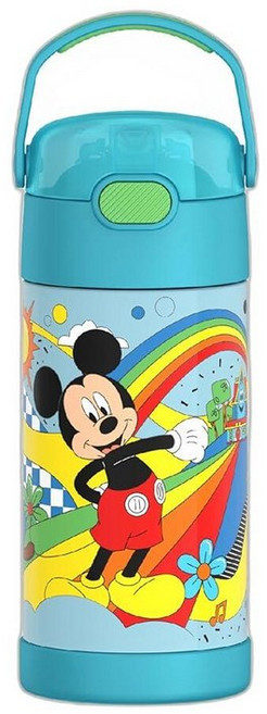 THERMOS FUNTAINER 빨대 포함 물병 - 355ml(12온스) Boys Girls 스테인리스 스틸 진공 단열 뚜껑 십대 돌연변이 닌자 거북이 그외 각종 53767, 미취학 미키