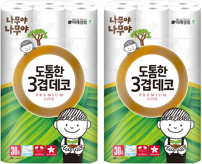 나무야나무야 도톰한 3겹 데코 고급 롤화장지, 30m, 30개입, 2개