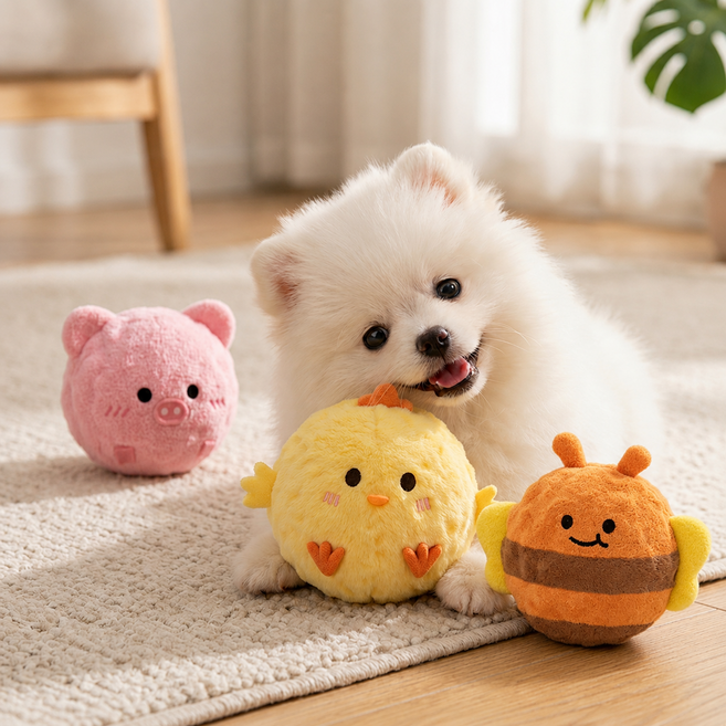 [강아지 장난감] 소리나는 뻑뻑이 삑삑이 인형 반려견 공볼 미니 애착인형 3종세트 앤트앤비, 1개, 혼합색상