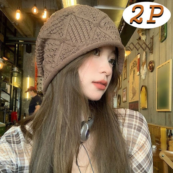 2P 여성 여름 니트 뜨개 펀칭 통기성 감성 데일리 패션 모자