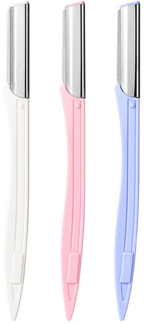 ProTap 전문가용 스킨플래닝 눈썹 정리칼 얼굴 솜털 제거 미용칼 눈썹칼, 3개, 흰색 + 분홍색 + 보라색