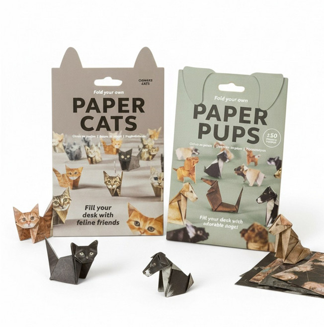 종이 동물 만들기 DIY 키트 페이퍼 크래프트 고양이 강아지, 2팩, 2개