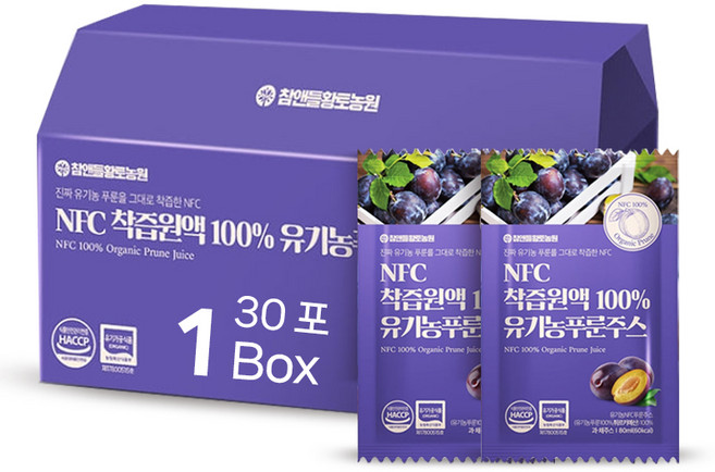 유기농 푸룬주스 튀르키예산 NFC 착즙 푸른주스 푸룬쥬스 루테인 베타카로틴 비타민 엽산 칼륨 함유, 2.4L, 1개