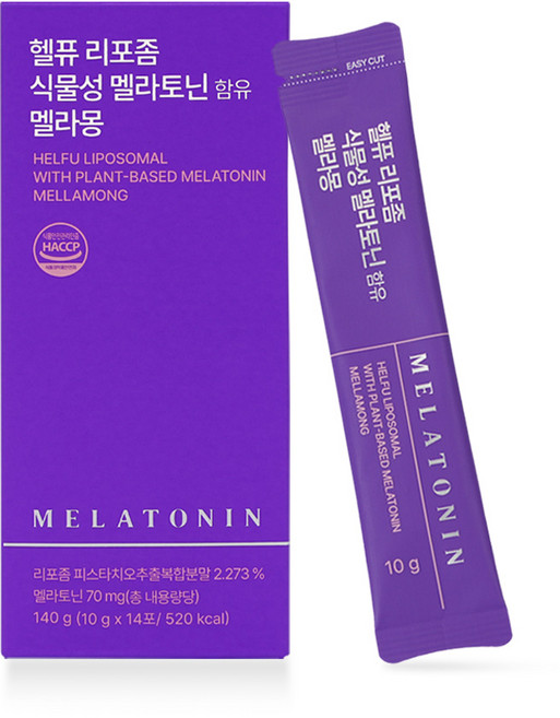 헬퓨 식물성 리포좀 멜라토닌 5mg 멜라몽 수면영양제 14포, 1박스, 10g