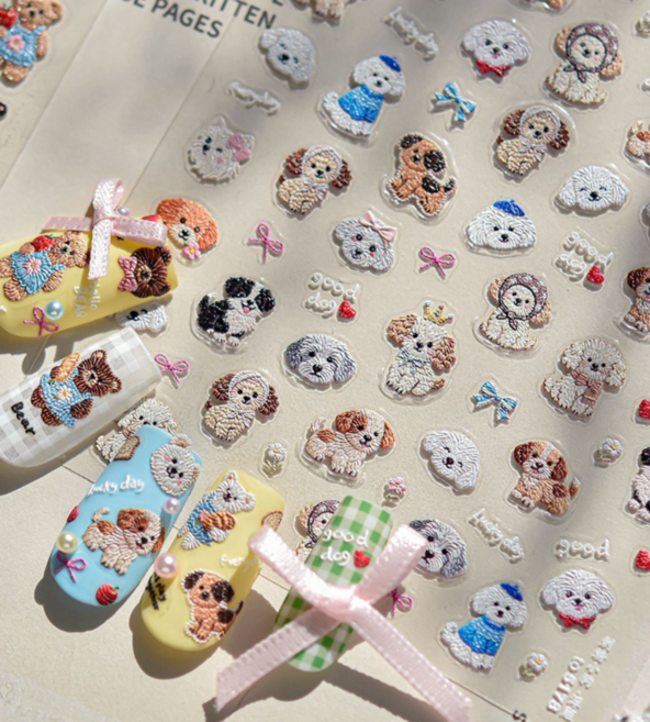 고네일 / 토모니 3D 동물 네일스티커 2종 택1 곰돌이 강아지 다꾸스티커, 1개, 강아지 to5178