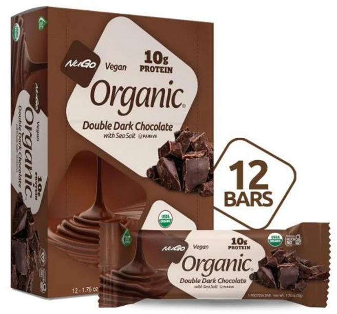 NuGo 에너지바 누고 더블 다크 초콜릿과 소금 10g 단백질 바 비건 글루텐 프리 비GMO 코셔 파레브 12개입, 다크 더블 초콜릿, 1.76 온스 (12팩) - 쿠팡
