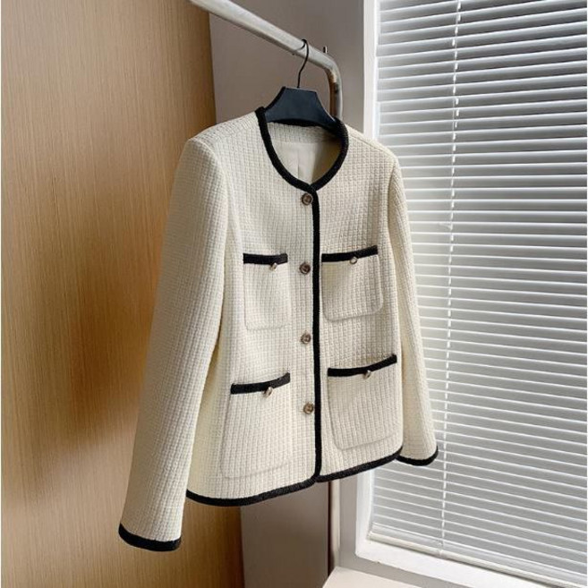 COMIRST 빅사이즈 숏코트 봄가을 루즈핏 모던 트위드 자켓 상의 FC4141, 화이트 겹솜