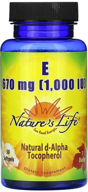 Nature's Life 비타민E 670mg(1 000IU) 소프트젤 50정 Life (네이처스 라이프), 670 mg, 1개 - 쿠팡