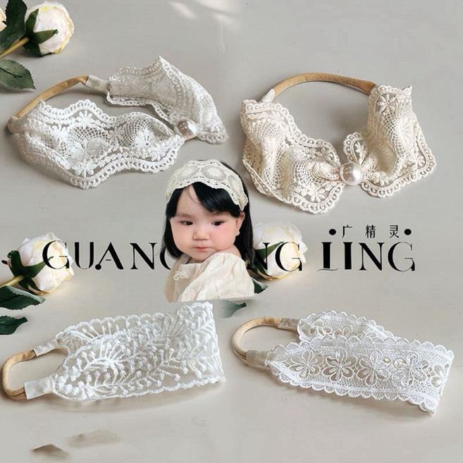 韓版嬰兒髮帶 蝴蝶結蕾絲花邊彈力頭飾 女寶寶新生兒