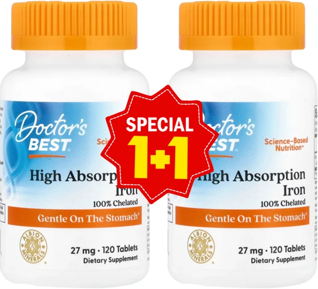 1+1 닥터스베스트 고흡수율 철분 보충제 Ferrochel 함유 27mg 120정 글루텐 프리 / 해외직구 미국정품, 2개 - 쿠팡