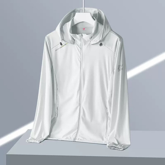 movesport 男女款涼感防曬外套 抗UV UPF50+ 戶外休閒外套, 女款-白灰 / XL