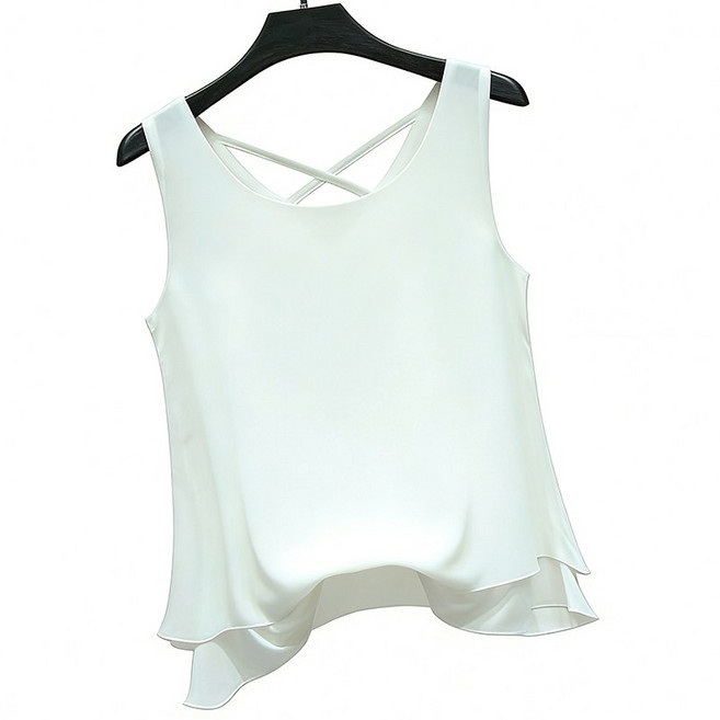 차쿠 여성 쉬폰 나시 이중 민소매 빅사이즈 중년 엄마 시원한 나시 민소매 블라우스