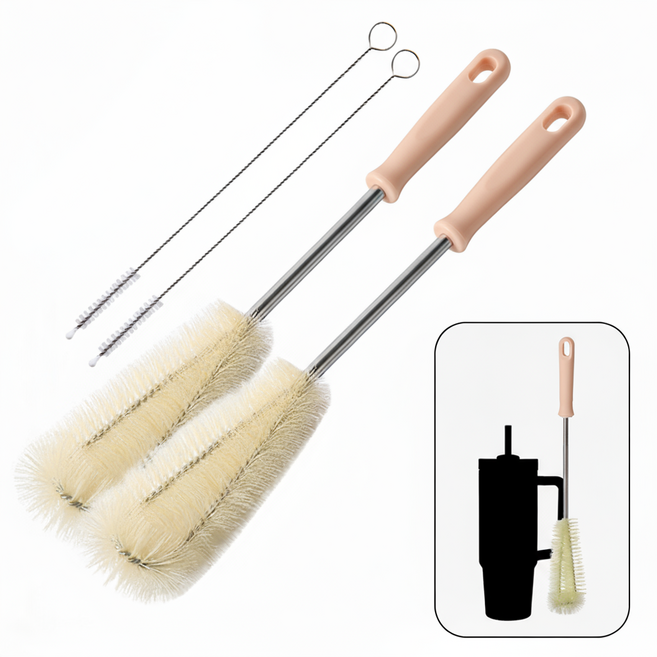 하루미 긴 텀블러 세척솔 병솔 물병 청소솔, 2개, 핑크