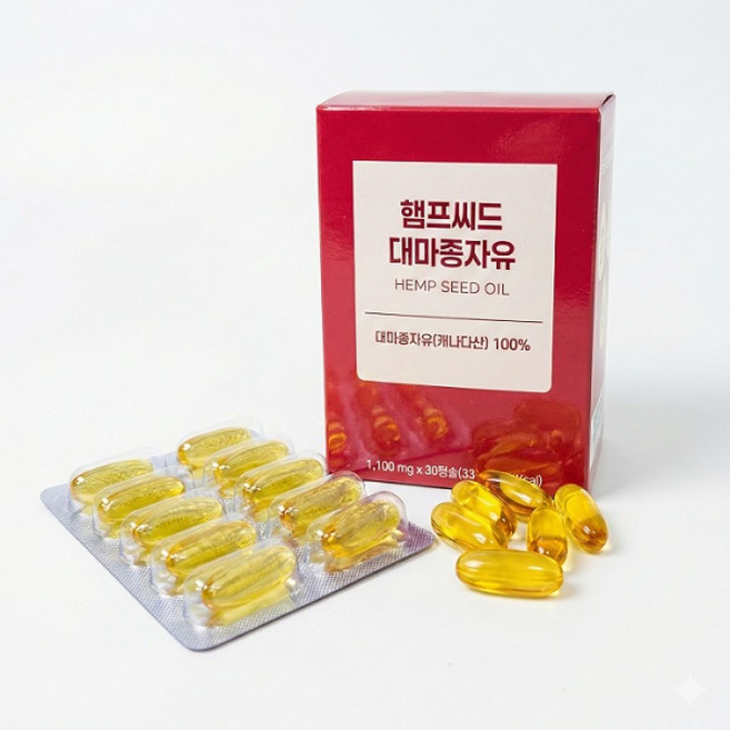 햄프씨드 대마종자유 1000mgx30캡슐(캐나다산) 냉압착 착유공법 오메가3 오메가6 다량 함유, 1개