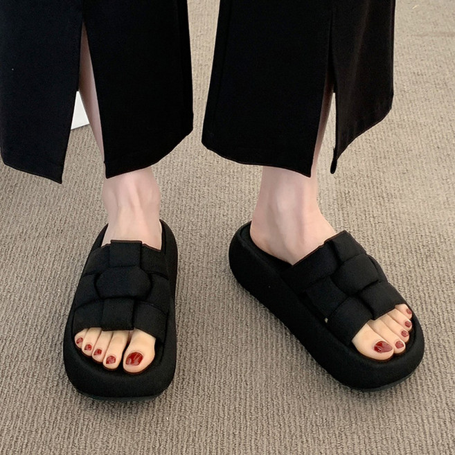 ZAJA 여성 여름 통굽 키높이 슬리퍼 짜임 쿠션 논슬립 데일리 실내외