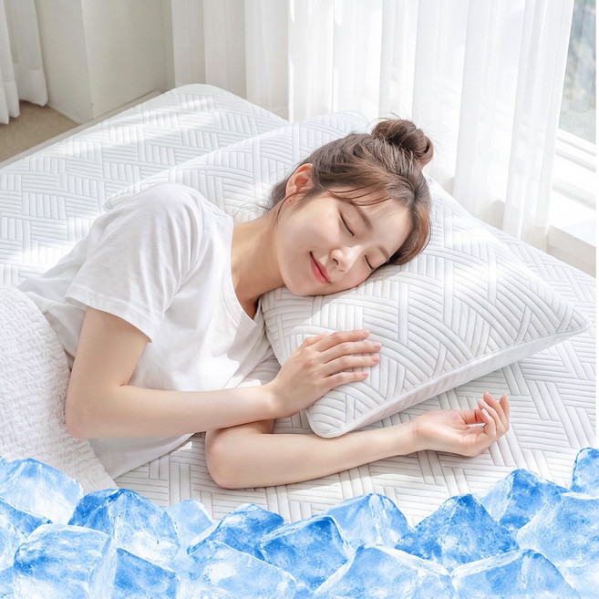 KURUA 100% 냉감 베개 여름 쿨 베개, 화이트_굵은 줄무늬