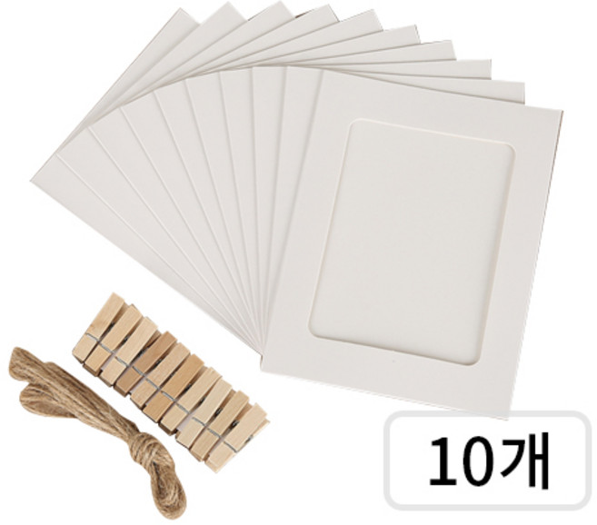 베러워커스 종이 사진틀 페이퍼 프레임 집게 끈 세트, 화이트, 10개