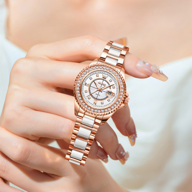 OLEVS 여성손목시계 정품쿼츠 럭셔리 큐빅 세라믹 명품 워터프루프 야광