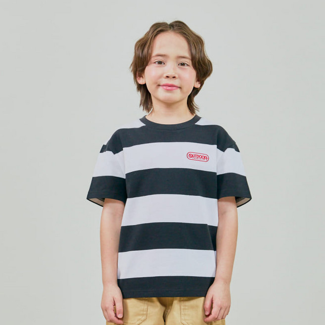 아웃도어프로덕츠 키즈 메쉬피케 스트라이프 반팔티 블랙 OD252ISS15 BLK