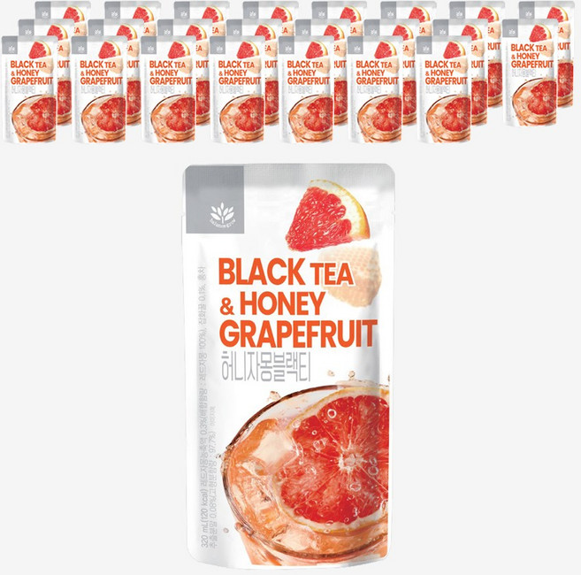 발란스그로우 편의점 파우치 음료 허니자몽 블랙티 꿀 자몽 홍차 홈카페 음료, 24개, 320ml