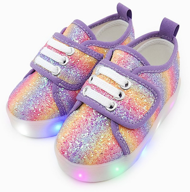 베이비솔 레인보우 글리터 LED 운동화