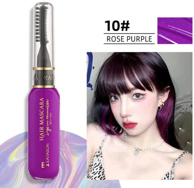 일회용 헤어 임시 컬러 무독성 DIY 마스카라 염색 크림 왁스 블루 그레이 퍼플 13 가지 색상, [08] rose red, 1개