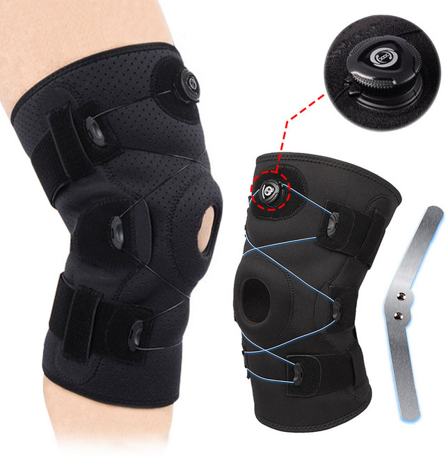 무릎 보호대 다이얼 무릎 보호대 무릎아대 보아 알루미늄 지지대 고탄력 스포츠 남성 여성, 블랙, 1개