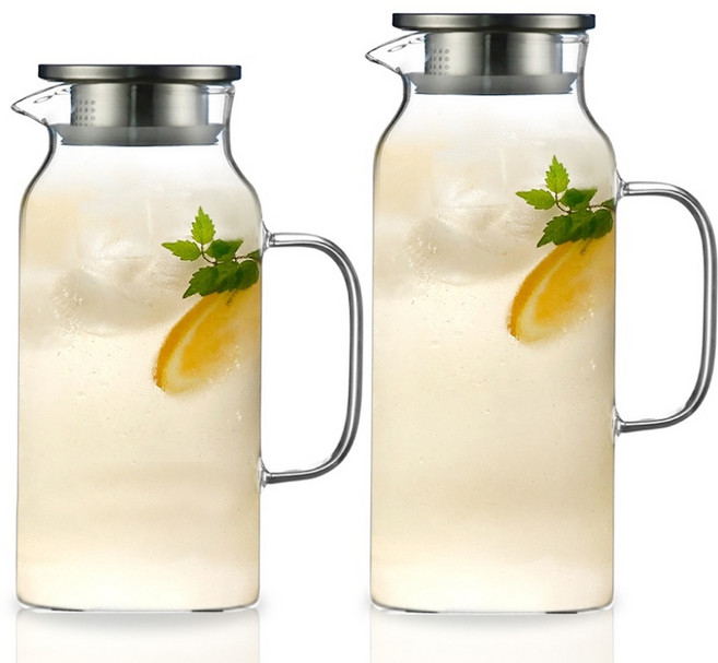 스텐뚜껑 내열유리 물병 워터저그 1.5L+1.8L 세트, 스텐유리물병1.5L+1.8L 세트, 1개