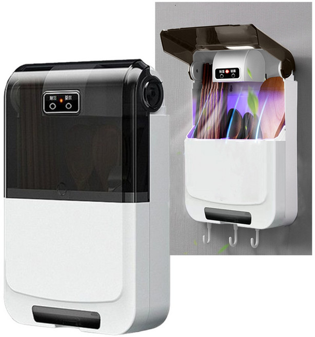 멀티 수저통 벽걸이 UV수저 건조기 USB 충전 무타공 설치 식세기수저통, 블랙