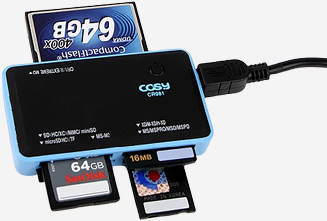 블루패널 멀티카드리더기(SD/Micro SD/CF/MS/MS-M2/XD) 자동인식리더기, 1개