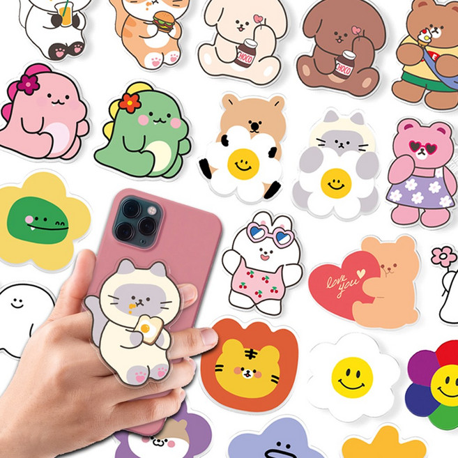 벨라 귀여운 BIG 아크릴 핸드폰 스마트톡 스마트 홀더 거치대, 베어모션 슬리핑브라운, 1개