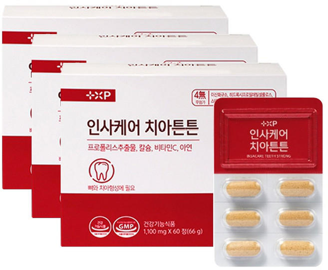 플러스엑스팜 인사케어 치아튼튼 / 프로폴리스 치아 건강 칼슘, 3세트, 60정