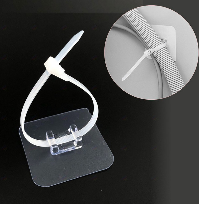 무타공 접착식 케이블타이 5p 수도관 배관 고정 세탁기 에어컨 파이프 호스 홀더 전선 랜선 정리 클램프, 1세트