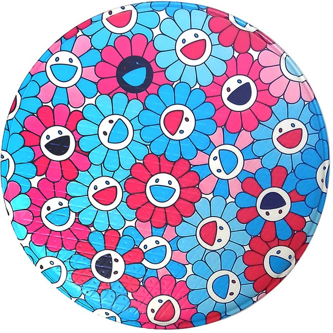 토탈하우스 해피플라워 사우나방석 원형 (M) 양면 사우나매트 국산제조 캠핑방석 목욕방석 원형방석, 1개, 블루