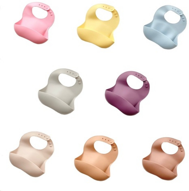 실리콘 무지 턱받이 아기 방수 빕 자기주도 이유식 어린이집 준비물, 브라운, 1세트, 1개입