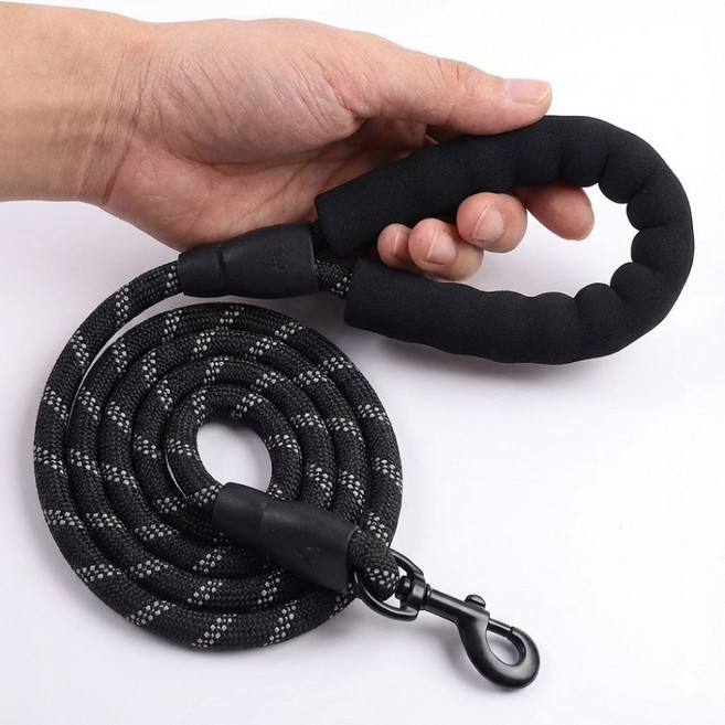 이거슨픽 푹신한손잡이 꼬임방지 빛반사 강아지 리드줄, 1개, 블랙
