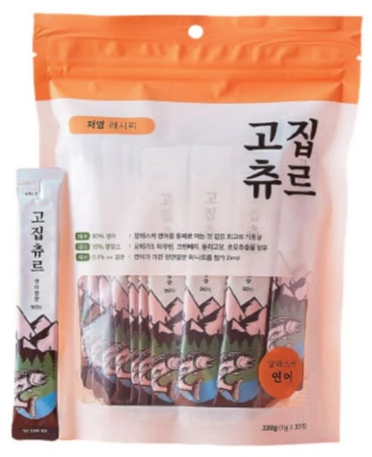 고집츄르 고양이츄르 저염 레시피, 30개, 알래스카 연어, 11g - 쿠팡