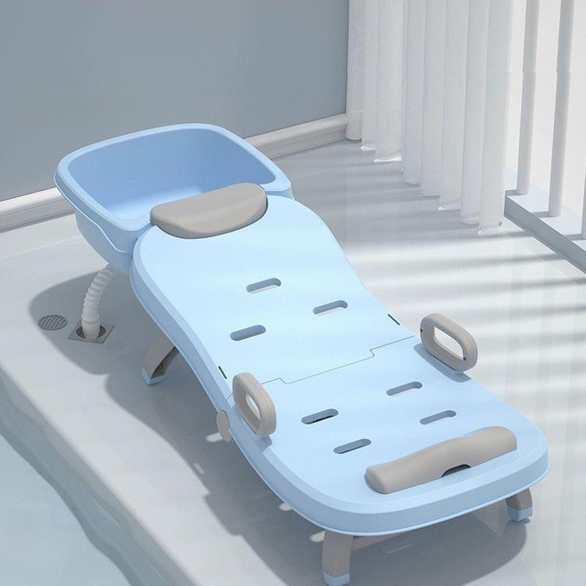 환자목욕침대 와상환자 어르신 욕조 간이 요양원 디럭스 샴푸대 + 수도관 포함 코리스블루, 디럭스 샴푸대 포함 PU 쿠션 + 수도관 A, 1