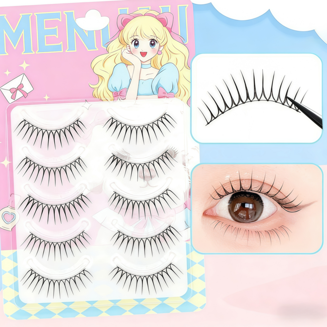 MUYU 인조 속눈썹 통속눈썹 U형 걸그룹 아이돌 속눈썹 10-11mm 5쌍입, 1개, 블랙