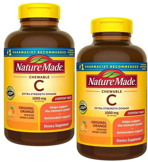 미국 네이처메이드 Nature Made Chewable Vitamin C 엑스트라 스트렝스 비타민C 1000 mg 츄어블, 120정, 2개 - 쿠팡